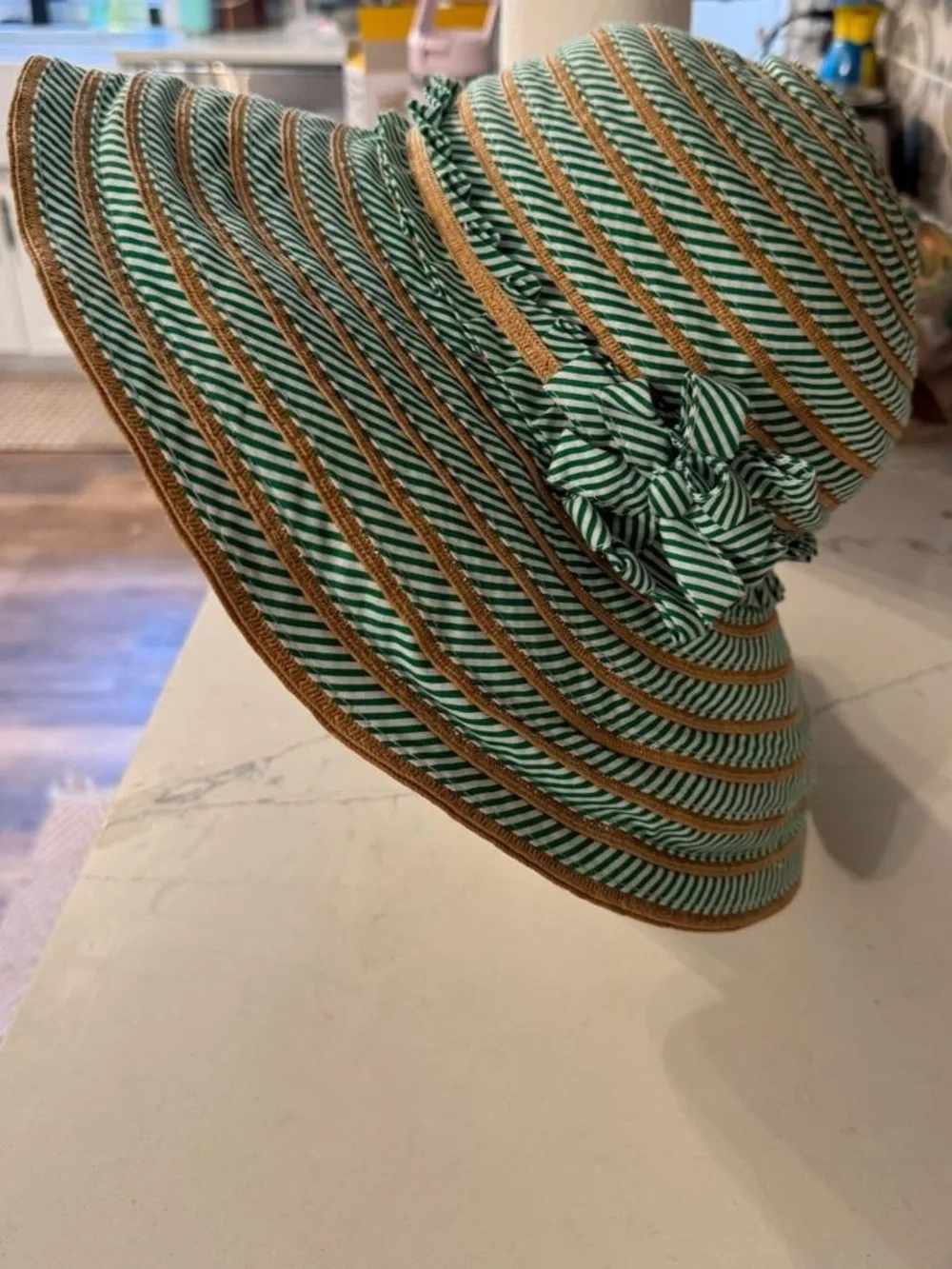 Cynthia Rowley Green Striped Wide Brim Floppy Sun Hat Resort Beach